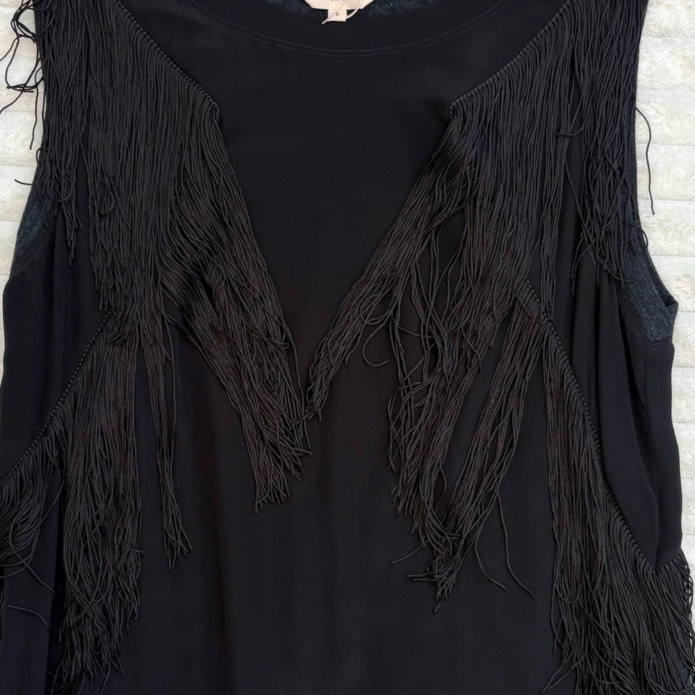NWT Rebecca Taylor Silk Fringe Dress Small Black Sleeveless Cocktail Party Chic - Picture 9 of 11